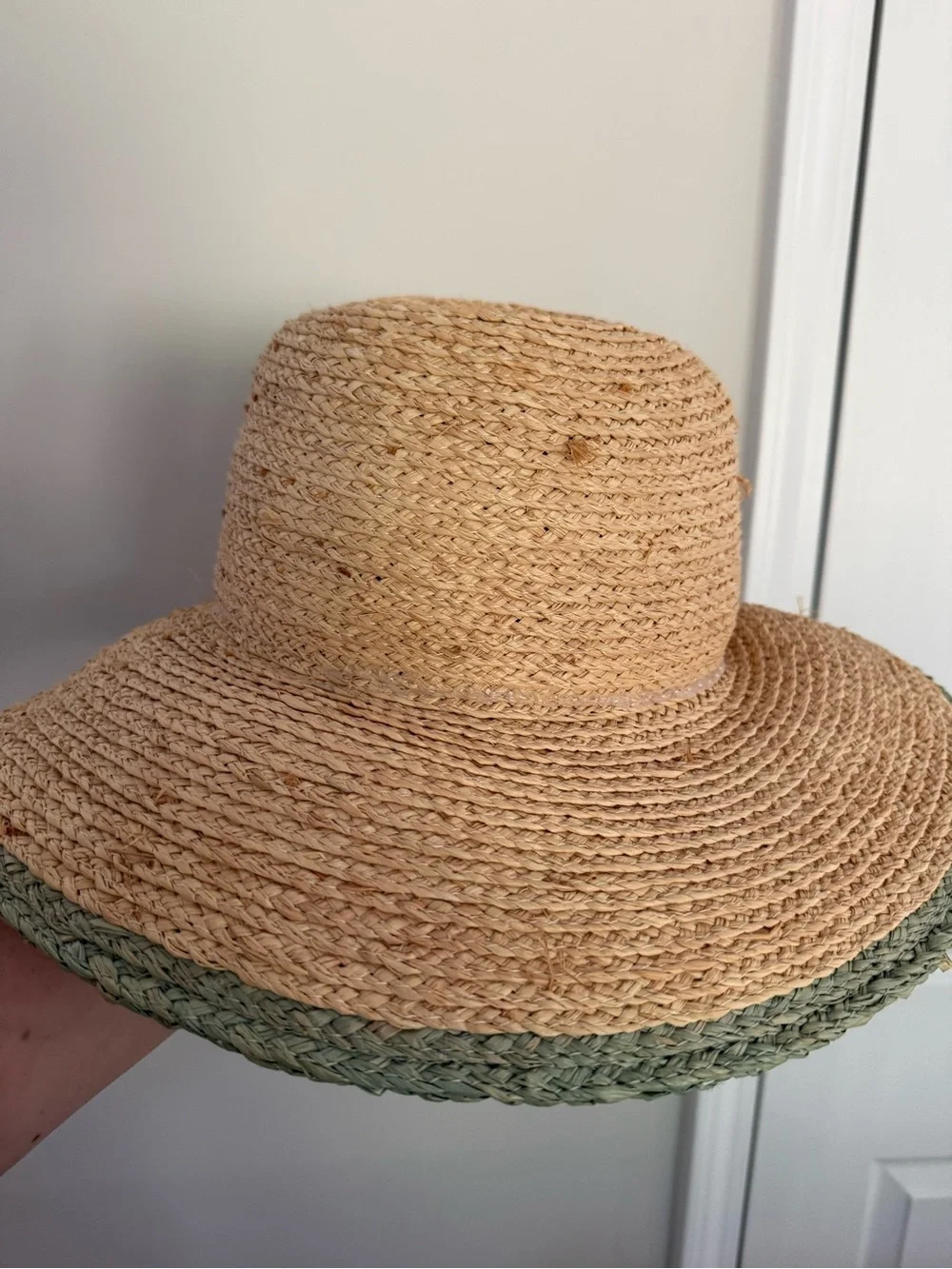 VIDA Natural Straw Hat with Sage Trim